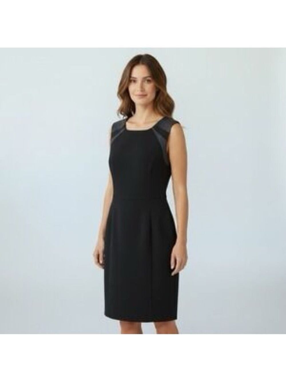 Elie Tahari Leather Trimmed Knee Length Shift Dress Chocolate Brown, size 8